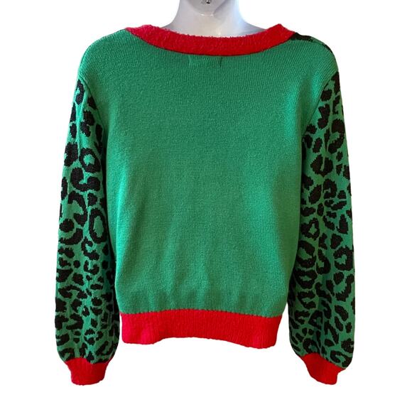 33 Degrees Santa Cat Leopard Pattern Ugly Christmas Cardigan Sweater Size M - Picture 3 of 6